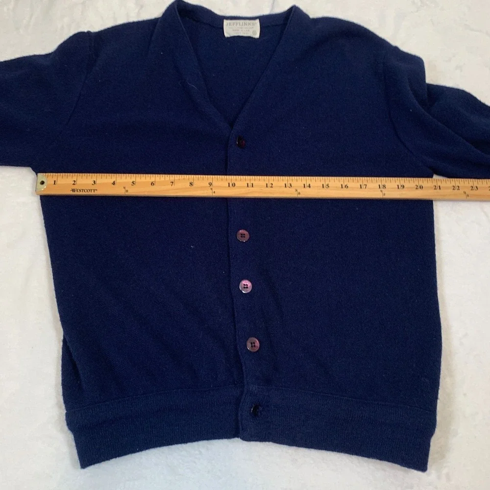Vintage‎ Lord Jeff Jefflinks Navy Blue Button Cardigan Sweater Made in USA